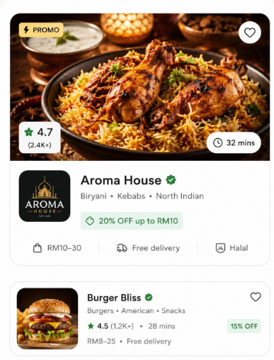 Food delivery storefront listing