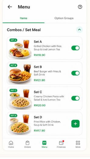 Restaurant combo and set meal menu