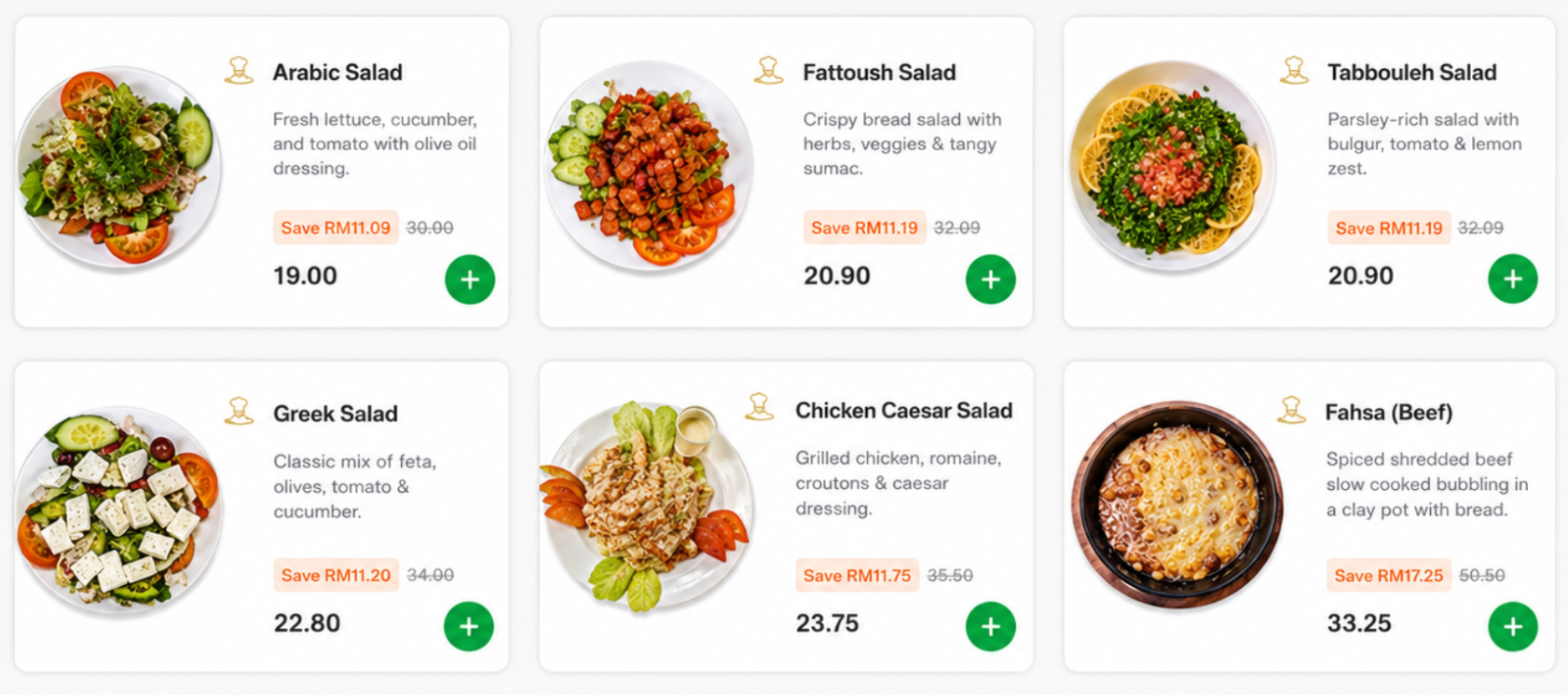 Menu items with individual promotional offers